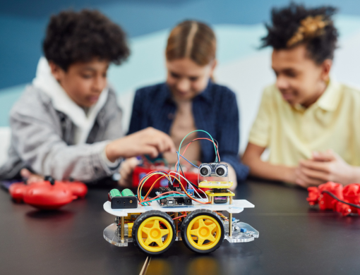 Instructor showing maker kits